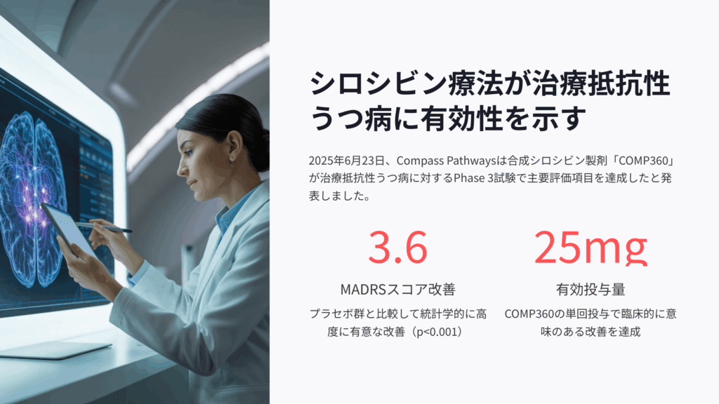 シロシビン治療薬COMP360世界初のPhase 3試験で有効性を実証