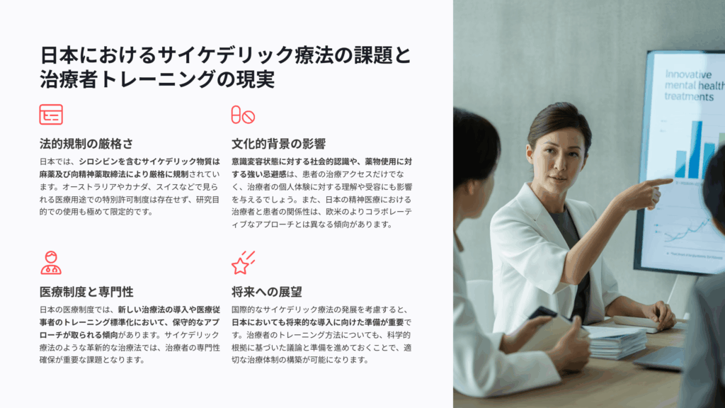 日本におけるサイケデリック療法の課題と治療者トレーニングの現実