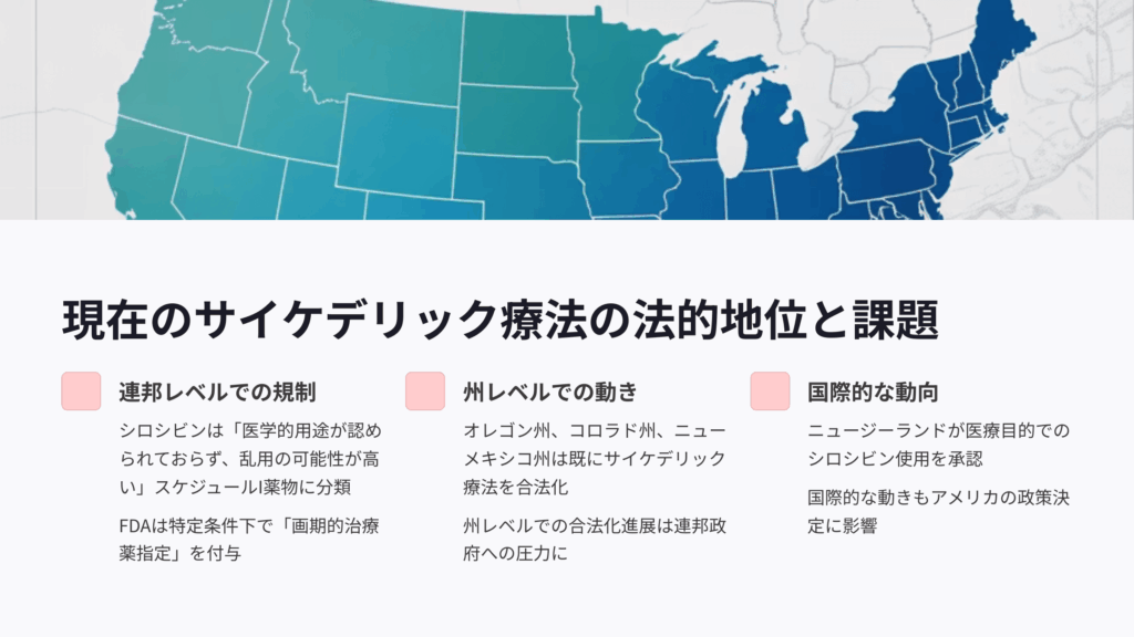 現在のサイケデリック療法の法的地位と課題