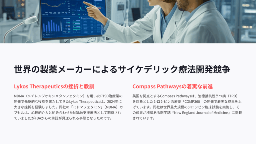 世界の製薬メーカーによるサイケデリック療法開発競争
